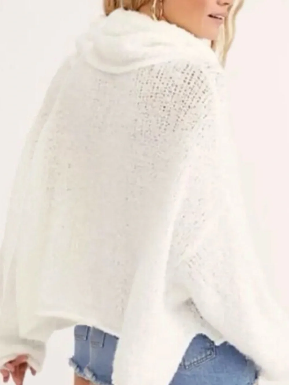 Free People white Cowl Turtleneck Sweater